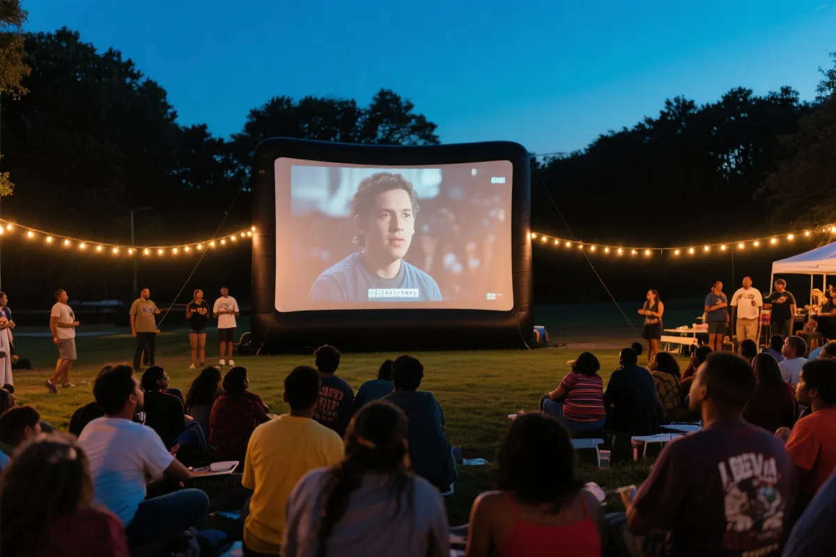 社区观赛广场与球迷互动的温暖场景